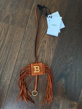 Balmain 'The Harder They Fall' Cognac Suede Handstrap Lanyard Fringe Western NWT